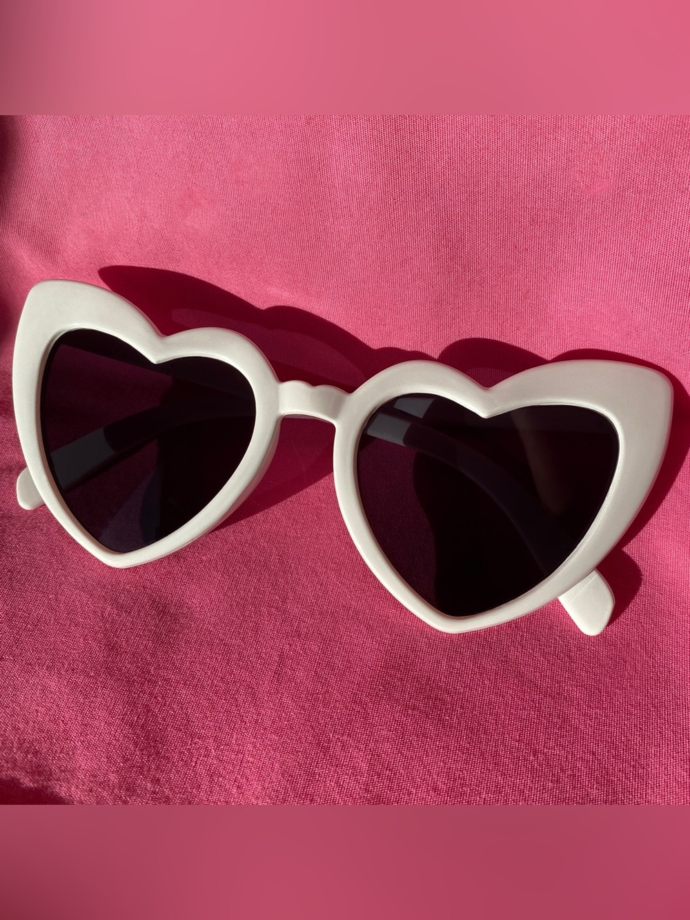 White Heart-Shaped Sunglasses Retro Sunnies Frame Black Lens Pointy Tip Cat Eye